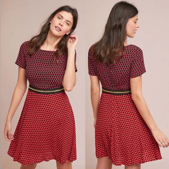 Maeve NWT Amici Red Bunny Print Colorblock Dress - Picture 2 of 13